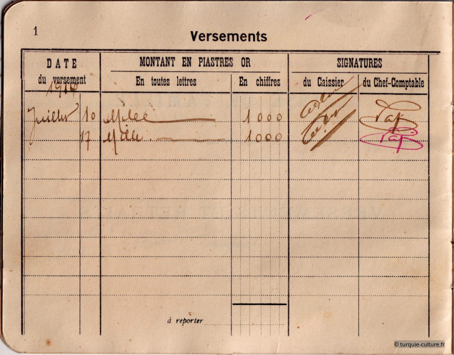 carnet de famille, banque ottomane, 1915