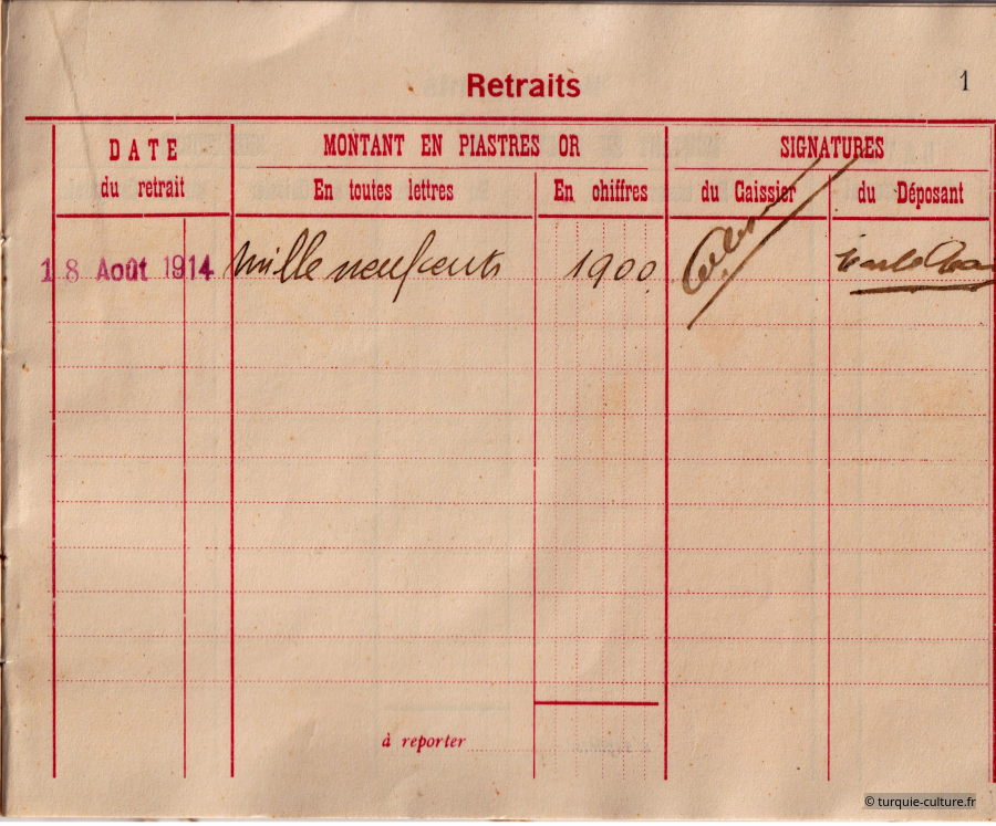 carnet de famille, banque ottomane, 1915