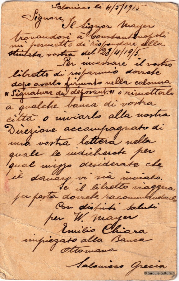 entier postal banque ottomane, 1915